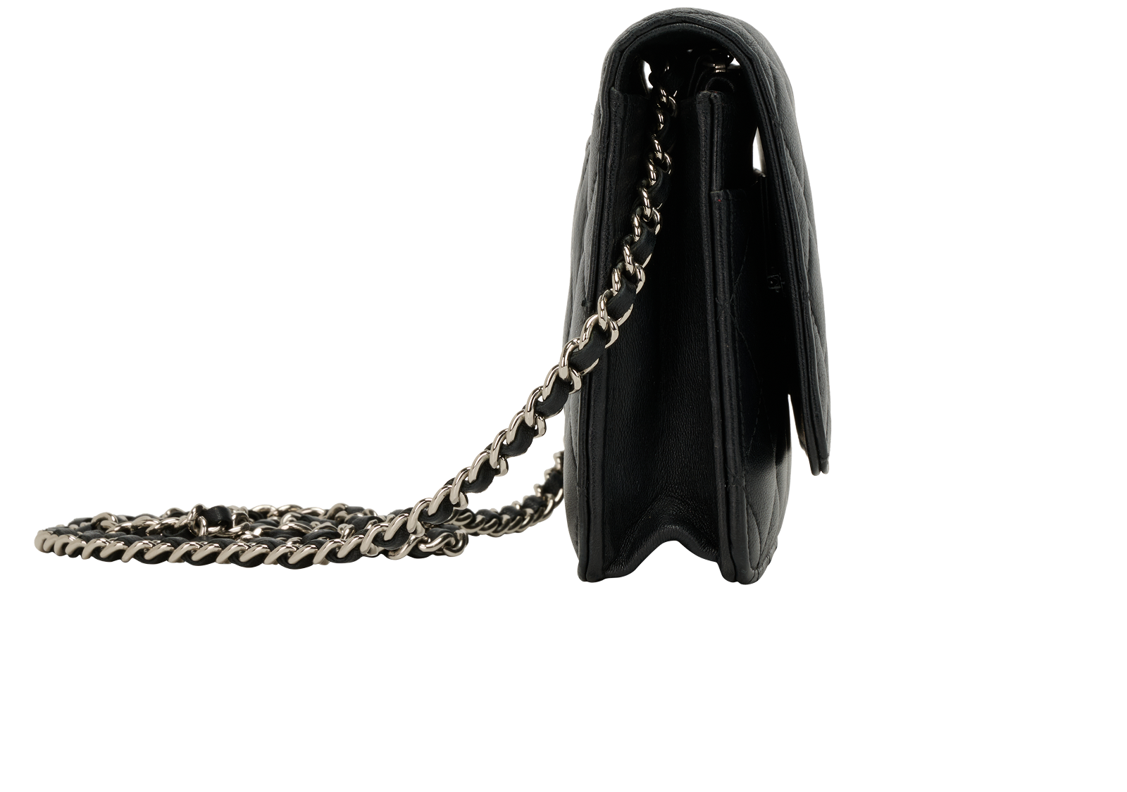 Classic Wallet On Chain, &pound;1,500, Handbags, Black, Lambskin Leather, Side view